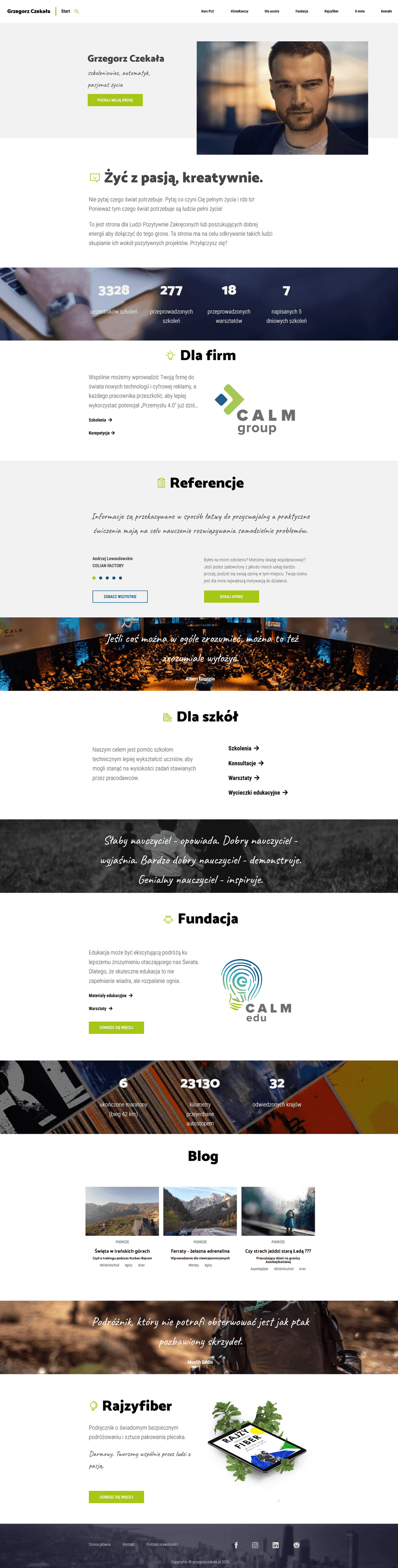 Full page layout with training sections
