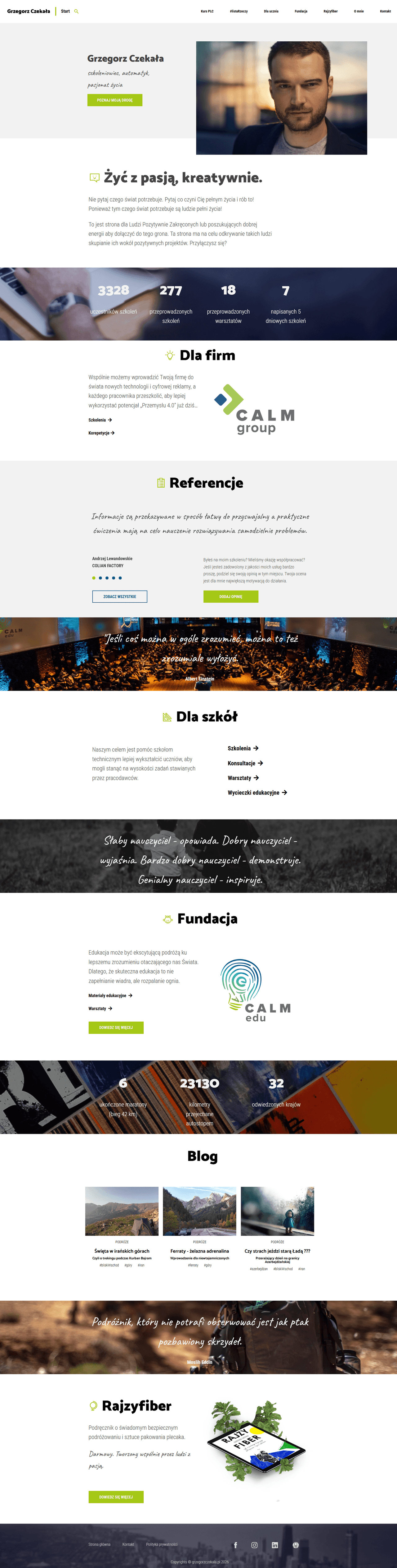 Full page layout with training sections